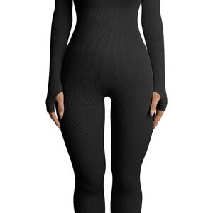 Black Long Ribbed Bodysuit (L)
